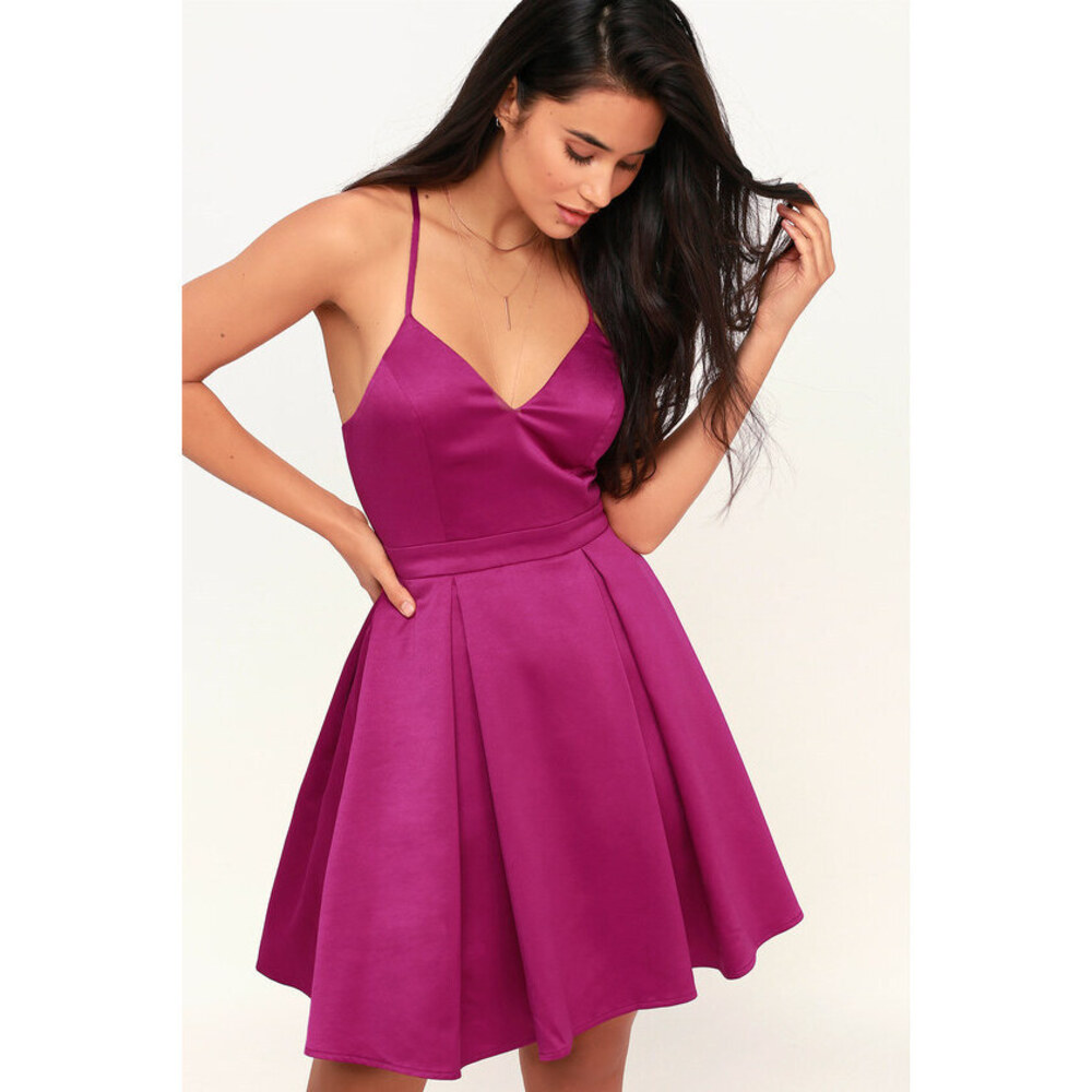 Lulus Be With You Magenta Skater Dress Pink - Size M